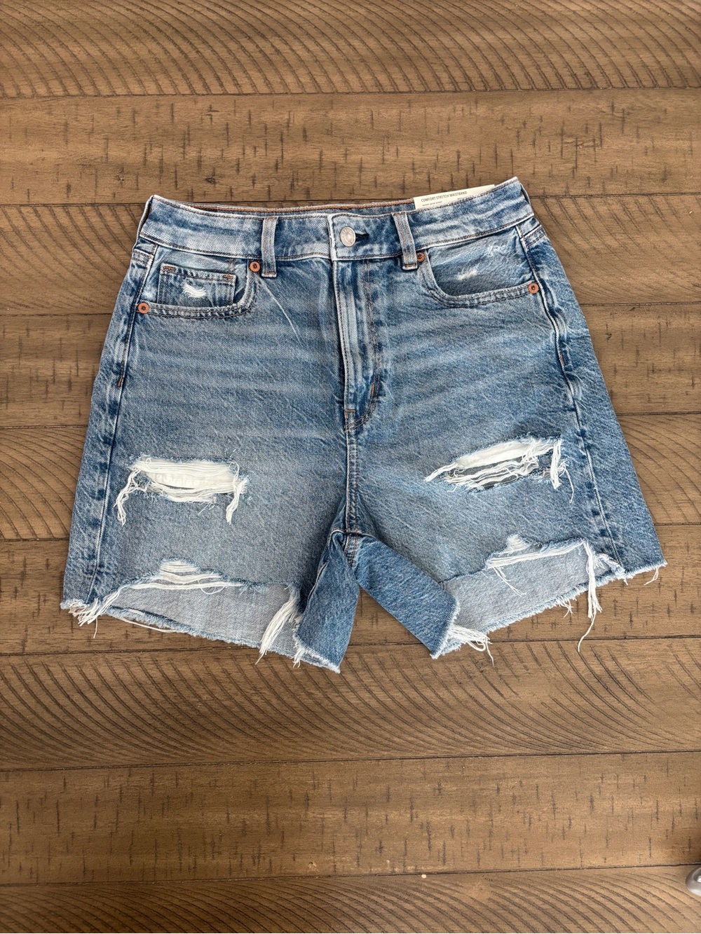 American Eagle Outfitters High-Waist Distressed Denim Shorts - Light Blue